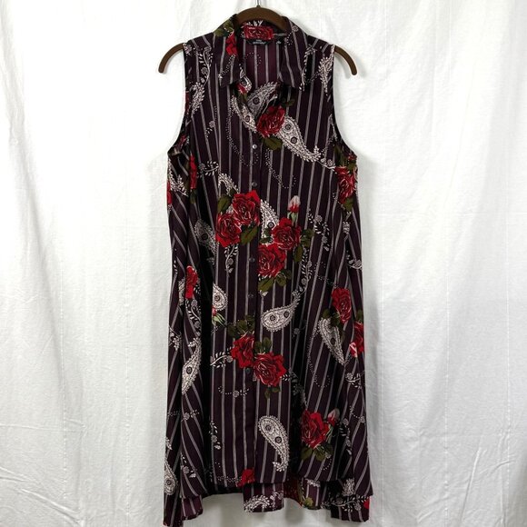 Mile Gabrielle Dress Womens Sz L Brown Paisly Floral Flowy Sleeveless Button Up - Picture 1 of 10